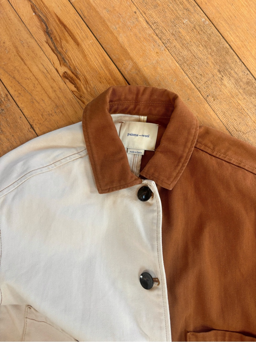 Paloma Wool Two-Tone Cotton Jacket in Cream and Brown - Picture 4 of 7